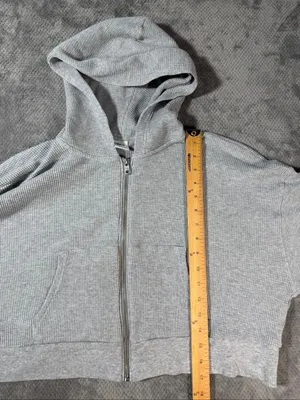 Aritzia TNA Women’s Size 2 Gray Waffle Knit Semi Cropped Full Zip Hoodie Jacket thumbnail 7
