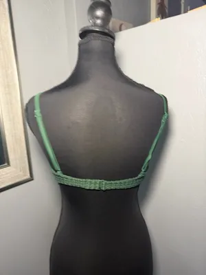Aerie Textured V Scoop Triangle Green Bikini Top Medium thumbnail 4