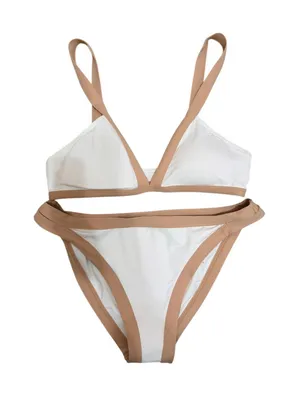 L Space Farrah White Tan top S Charlie bottom L High Leg Bikini Set‎ Swimwear S thumbnail 1