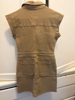 Tinsel Tan Denim Sleeveless Dress Collared Button Front Pockets XS thumbnail 7