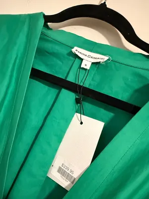 NWT Karina Grimaldi Emerald Green deep V-Neck Midi Dress hayley size S eyelet thumbnail 3