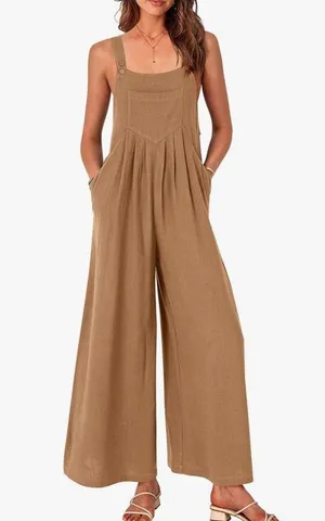 PRETTYGARDEN Casual Sleeveless Loose Strappy Wide Leg Bib Overalls with Pockets thumbnail 1