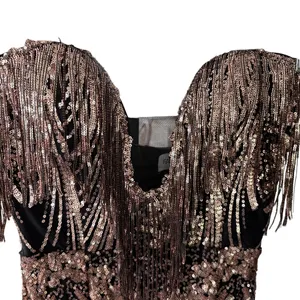 Faeriesty Sequin Mermaid Gown‎ Sz S Black Gold Strapless Evening Formal Prom thumbnail 3