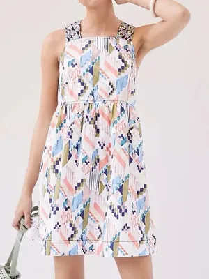 Anthropologie Pastel Multi Geometric Crossback Mini Sundress size Large thumbnail 1
