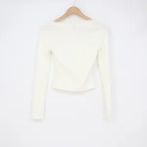 Cream White Ribbed Long Sleeve Lace Trim Bow Square Neck Coquette Top Small thumbnail 5