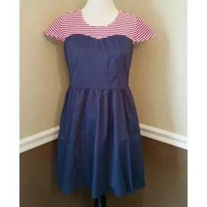 Red White & Blue Striped Top Cap Sleeve Fit & Flare Dress Nautical Size Small thumbnail 2