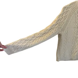 J. Crew Factory Cream Cable Knit Raglan Crewneck Sweater XS Cropped Preppy Cozy thumbnail 5