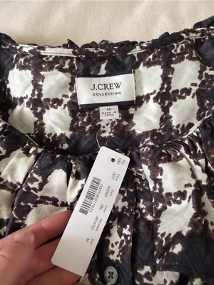 NWT J. Crew Black & White Plaid Ruffle Collar 100% Silk Blouse thumbnail 3