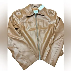 Abercrombie Fitch Vegan Leather Moto Jacket Women Medium Tan Camel NWT thumbnail 3