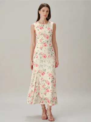 Rihoas Floral Sleeveless Maxi Dress — Pink Rose on Cream thumbnail 4