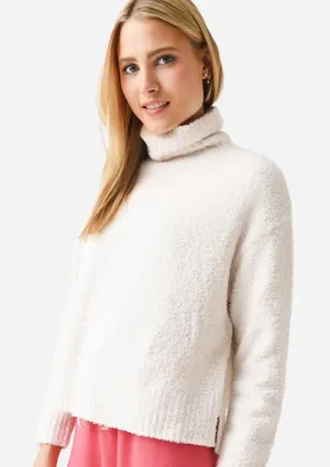 UGG Ylonda Turtleneck Sweater Cream Fuzzy Boucle‎ Knit Pullover 1018963 Mens M thumbnail 1