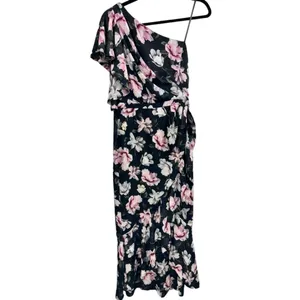 NWT AQUA Formal One Shoulder Ruffle‎ Floral High-Low Midi Dress Black Size 4 thumbnail 5