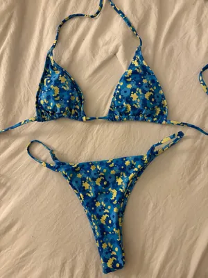 blue & yellow floral bikini thumbnail 1