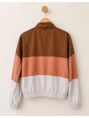 SHEIN Colorblock Windbreaker Jacket Camel Peach Ivory Zip Front Size Large thumbnail 2