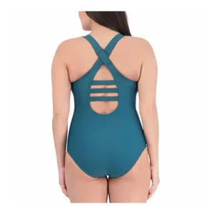 Eddie Bauer‎ One Piece Swimsuit Women S Teal High Neck Strappy Back ELW4898 NWT thumbnail 3