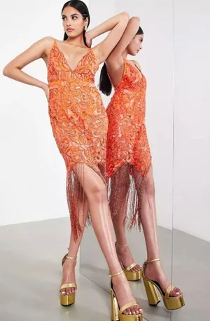As Seen On Screen EDITION Sequin Cutwork Cami Midi Dress with Fringe (8) thumbnail 1