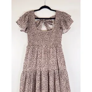 Revolve Majorelle Dress Beige Jade Maxi Cheetah Fit Flare Tiered Smocked Small thumbnail 8