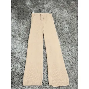 Athina Women’s Beige Pants 100% Viscose Ribbed Knit Wide Leg Drawstring Size S thumbnail 3
