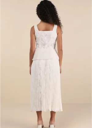 Lulus Alyona Cream Burnout Two-Piece Pleated Midi Dress thumbnail 3