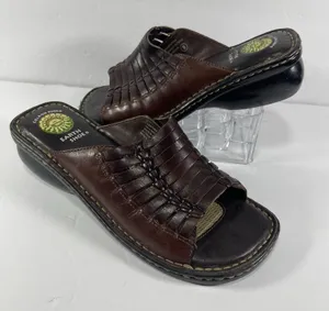 Earth Shoe Berkshire Brown Leather Woven Slides Sandals Women’s 8 Gelron 2000 thumbnail 1