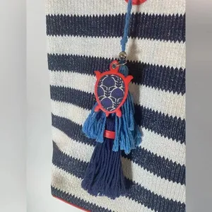 Vera Bradley Navy‎ and White Striped Beach Tote with Tassels GUC thumbnail 2