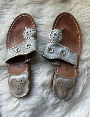 Jack Rogers Silver Glitter Leather Sandals Size 7 thumbnail 1