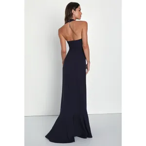 Lulus Majestic Perfection Navy Blue Ruffle Halter Maxi Dress Holiday Party Small thumbnail 3