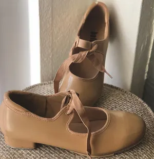Tan and cream tie front ballet tap shoes thumbnail 1