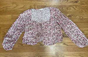 Altard State Tie Front Crop Top Floral Print Hippie Boho Peasant size Medium thumbnail 1