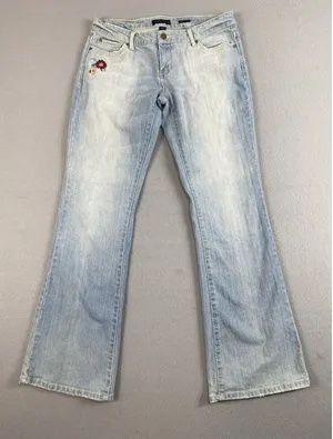 Aeropostale Jeans Womens 32x32 Blue Flower Embroidery Flare Tag 7/8 Indie Boho thumbnail 1