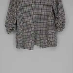 Rachel Zoe Blazer Women's Medium Grey White Open Ruched Sleeve Plaid Classic thumbnail 11