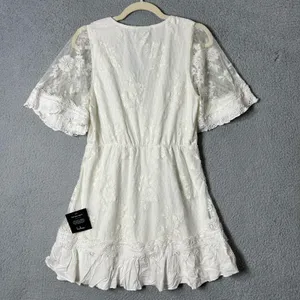 Lulus Dress Womens M Cream Floral Lacy Jacquard Mini‎ Dress Wedding Party NEW thumbnail 2