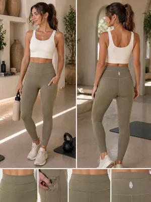 Free People Movement Ultra High Rise Leggings Olive Green Size Medium Pockets thumbnail 2