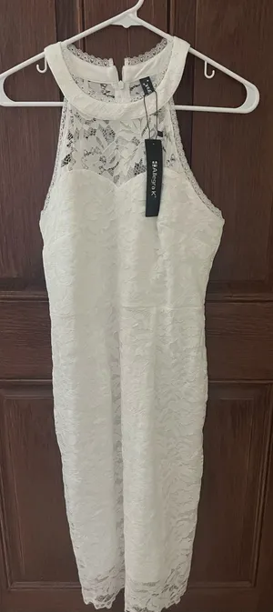 Women’s Gorgeous Allegra K White Satin Lace Med/ Length Dress Size M NWT thumbnail 1