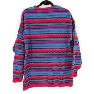 VTG 90s L.L. Bean‎ 3D Knit Sweater Medium Multicolor Stripe USA Cottage Grandma thumbnail 5