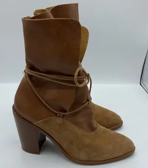 Intentionally Blank Pepper Leather Tie‎ Boots size 37 7 tan brown suede thumbnail 1
