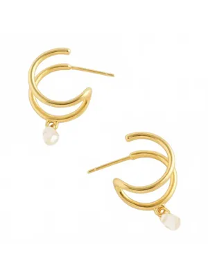 Madewell Glass Bead Double Hoop Earrings Vintage Gold thumbnail 2