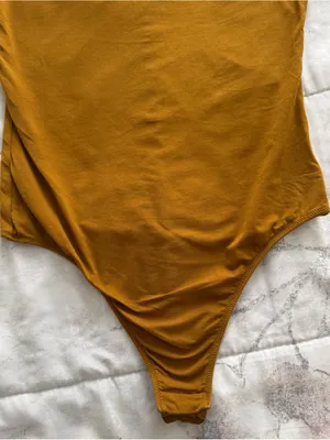 Everlane mustard tapenade Short Sleeve crewneck bodysuit, size S Supima cotton thumbnail 15