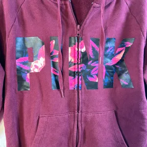 PINK Victoria's Secret‎ Burgundy Floral Logo Zip Up Hoodie Sweatshirt Size S thumbnail 7