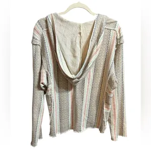 Billabong Baja Striped Textured Knit Hoodie Top Boho Surf Beach Pullover Sz‎ M thumbnail 2