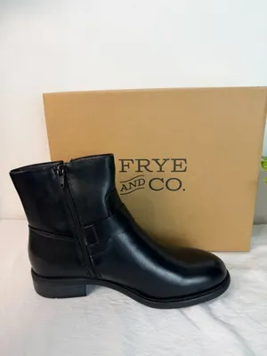 Frye Womens 9M Black Leather Ankle Boots Buckle Zip Casual Biker NWT thumbnail 11