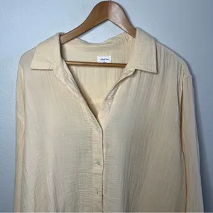 NEW Wilfred Free Sunfaded Apricot Yellow Gauzy Cotton Sail Button Down Shirt thumbnail 4