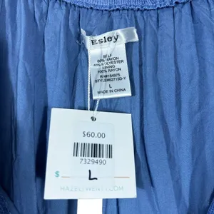 NWT Esley Off Shoulder Textured Maxi Dress Blue Boho Cottagecore Ruffle Size L thumbnail 5