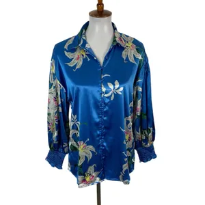 Anthropologie Calligraphie Blouse Small Blue Long Sleeve Boho Resort thumbnail 2