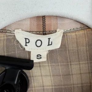 POL Plaid Button Front Shirt Contrast Collar Double Pocket Boho Size Small thumbnail 5