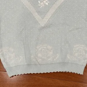 Isle of Cotton Knit Sweater Womens XL Mint Green Floral Embroidered Short Sleeve thumbnail 13