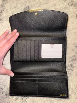 Coach Signature Flap Wallet with Black Trim and Gold Plaque thumbnail 1