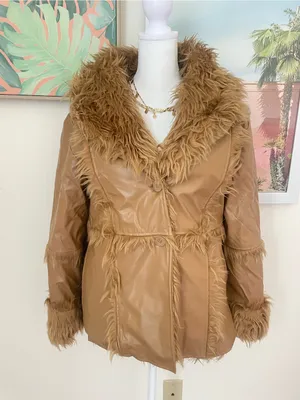 Marc‎ Florence Vintage Y2K Penny Lane Vegan Leather Faux Fur Coat Jacket Medium thumbnail 1