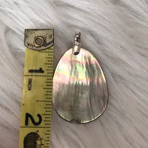 Vintage Mother of Pearl slice pendant with 925 sterling silver pendant bail Flaw thumbnail 6