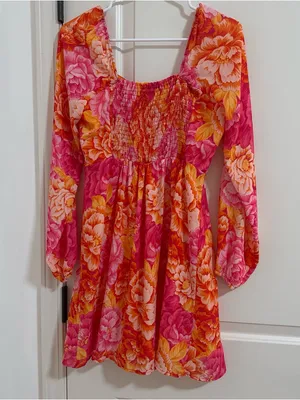 Steve Madden Pink & Orange Floral Long-Sleeve Mini Dress thumbnail 3